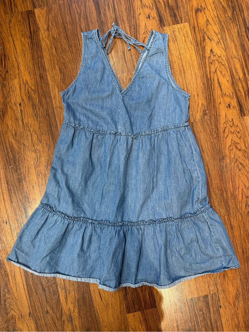 True Craft Blue Denim Tiered Sleeveless Dress